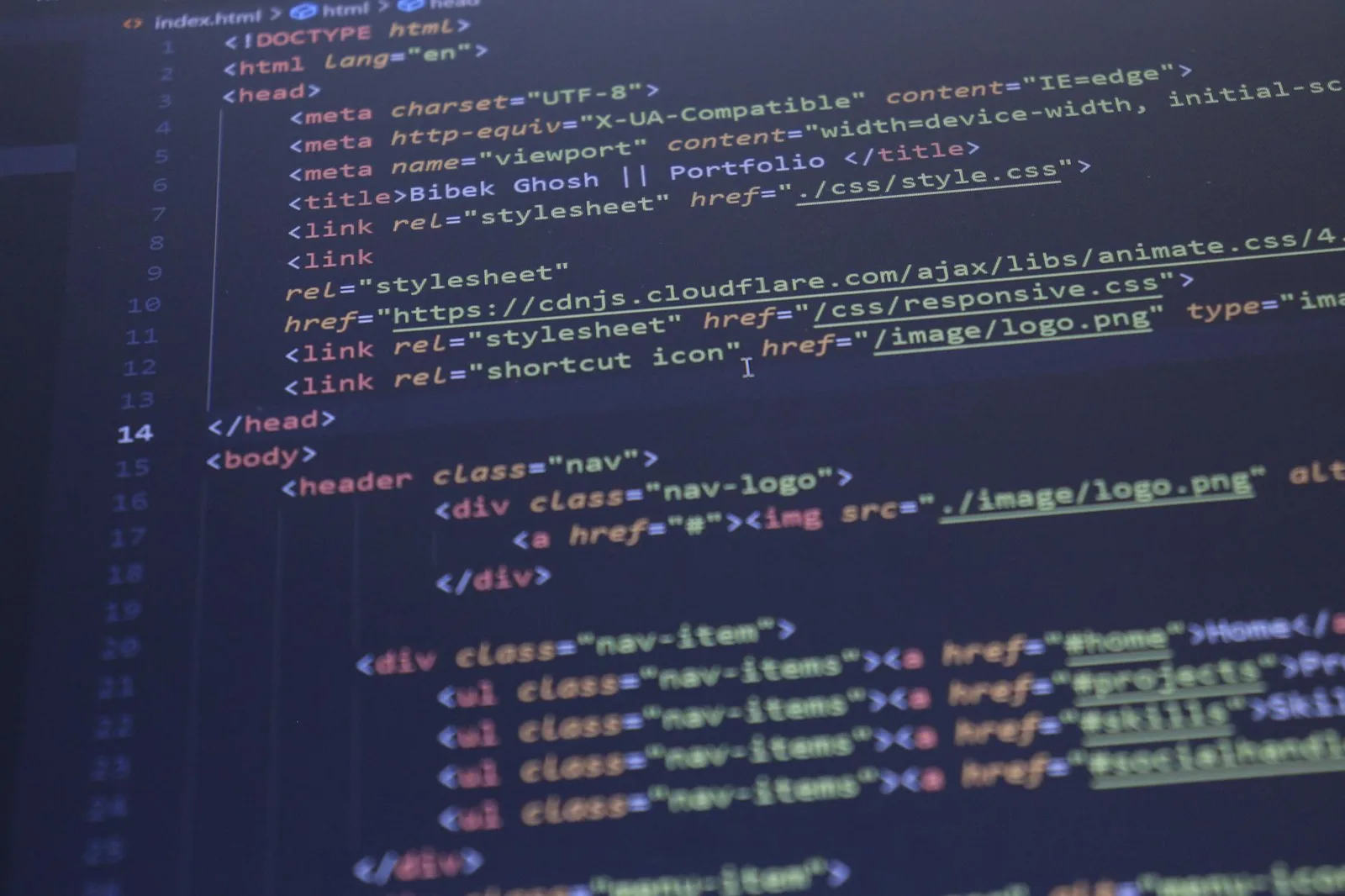 Code HTML CSS sur écran
